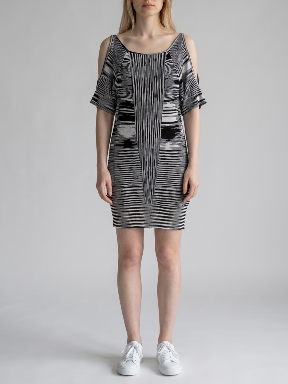 Bebe Black & Gray Open Shoulder Dress